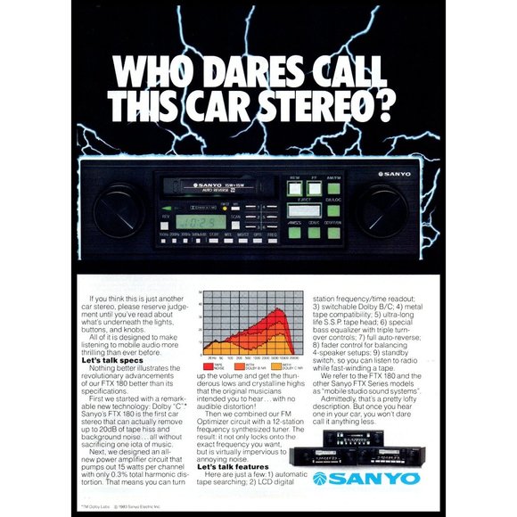 1984 Sanyo FTX180 Car Stereo Audio Vintage Print Ad Lightning Wall Art 80s - Picture 1 of 1